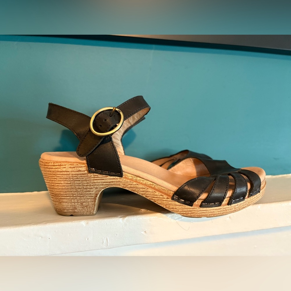 Dansko Black Leather Strappy Sandals